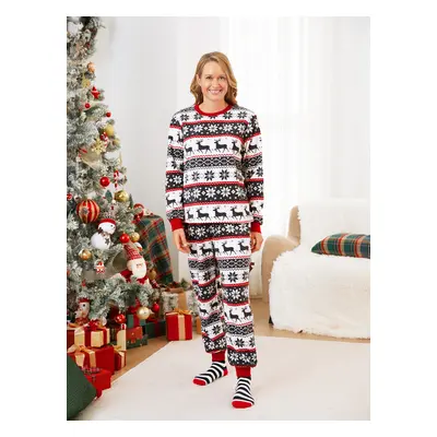 Christmas Family Matching Reindeer & Snowflake All-over Print Long-sleeve Fleece Pajamas Sets