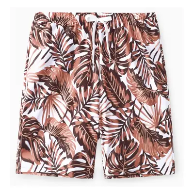 Family Matching Floral Drawstring Swim Trunks or Shell Edge Spliced One-Piece Strap Swimsuit