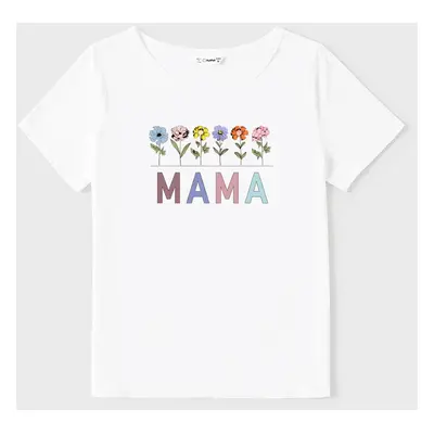 Mother's Day Mommy and Me Flower Pattern Letter Print Short Sleeves Tops