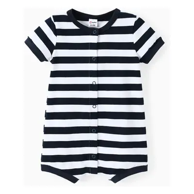 Baby Boy Print/Striped Short-sleeve Snap Romper