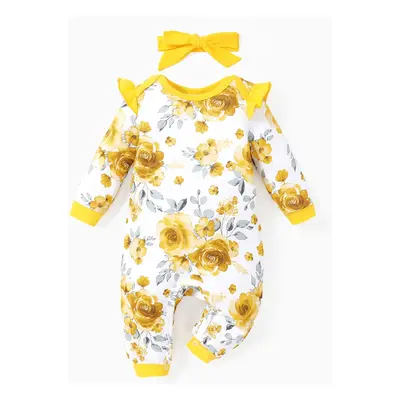 Naia 2pcs Baby Girl Floral Sweet Long Sleeve Jumpsuit Set