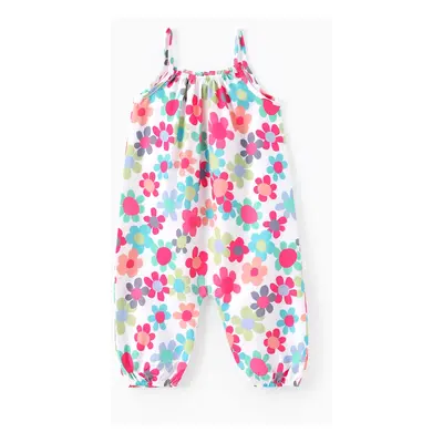 Baby Girl All Over Colorful Floral Print Spaghetti Strap Jumpsuit