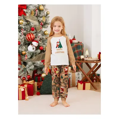 Christmas Family Matching Pixel Art Style Raglan Sleeves Graphic Pajamas Sets with Drawstring an