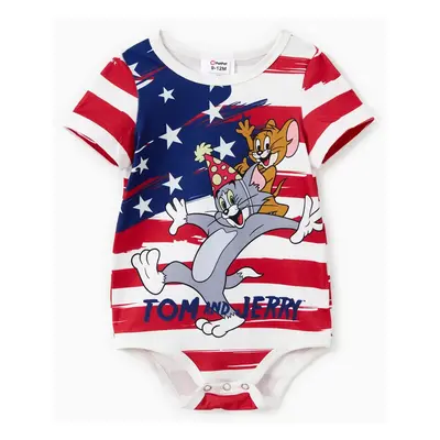 Tom and Jerry Family Matching Independence Day Character Striped Print Onesie/Tee/Dress