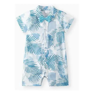 Baby Boy Bohemia Tropical Floral Pattern Short Sleeve Jumpsuit