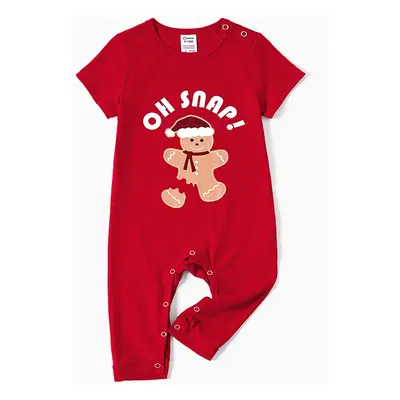 Christmas Family Matching Gingerbread Man Print Short-sleeve Tops and Plaid Pants Pajamas Sets