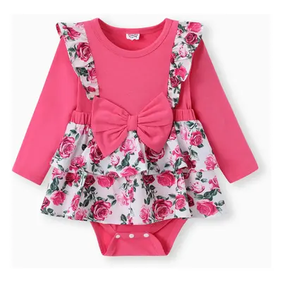 Baby Girl 2pcs Sweet Floral Print Ruffled Romper