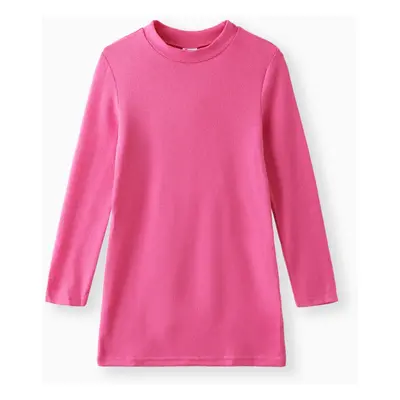 Kid Girl Solid Color Stand Collar Long-sleeve Knit Dress