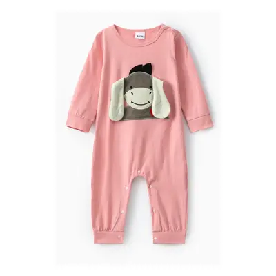 Donkey Embroidery 3D Ear Design Long-sleeve Green Baby Jumpsuit