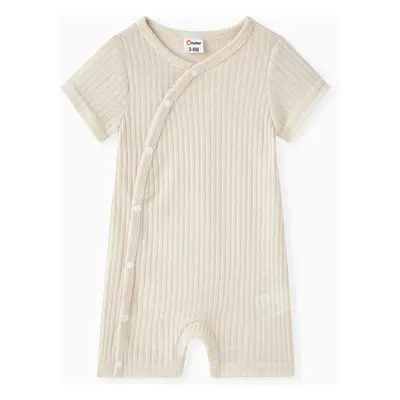 Baby Boy/Girl Solid Ribbed Short-sleeve Romper