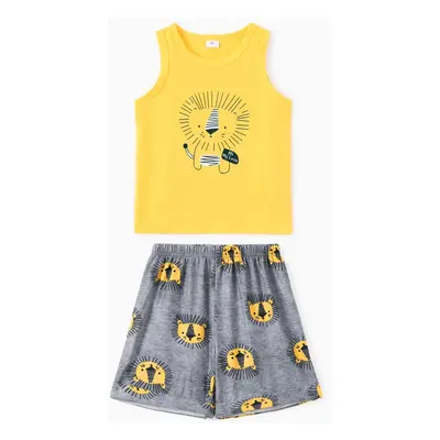 2pcs Toddler Boy Playful Lion Print Tank Top and Shorts Set