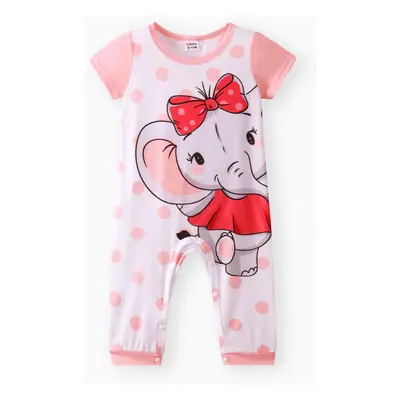 Baby Boy/Girl Cartoon Elephant Print Short-sleeve Jumpsuit