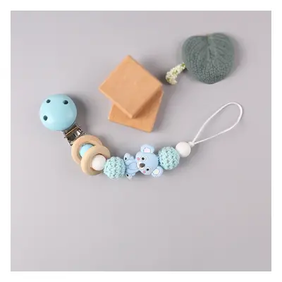 Silicone Teether Wood Beads Set DIY Baby Teething Necklace Toy Cartoon Koala Pacifier chain Clip