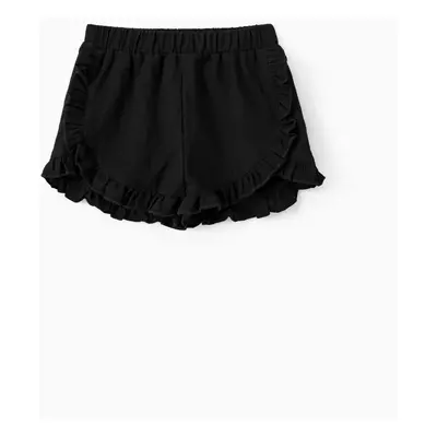 Baby Girl 100% Cotton Solid Ruffle Trim Shorts