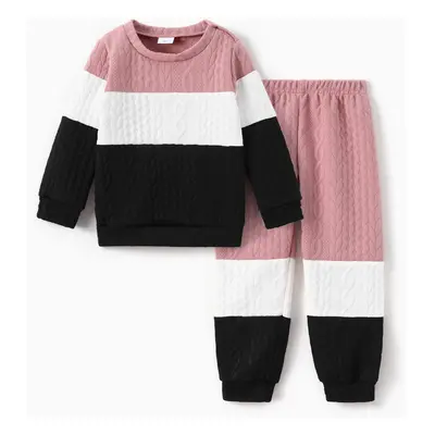 2-piece Toddler Girl/Boy Colorblock Cable Knit Sweatshirt and Pants Set