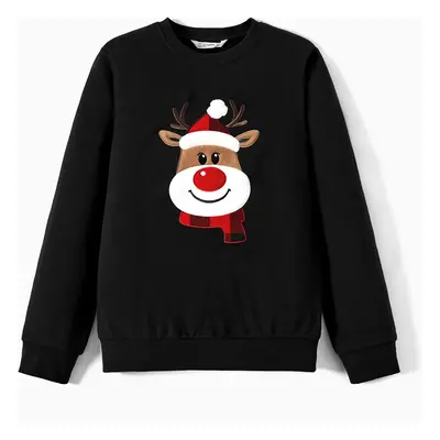 Christmas Family Matching Cartoon Reindeer Patch Long-sleeve Tops