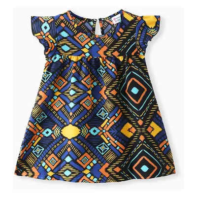 Baby Girl Allover Geometric Print Flutter-sleeve Dress