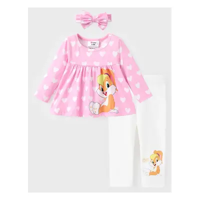 Looney Tunes Baby/Toddler Girl 3pcs Character Heart Pattern Ruffle Top And Cotton Leggings With 