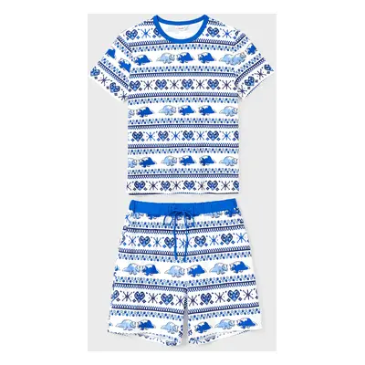 Family Matching Dinosaur Fair Isle Printed Pockets Drawstring Pajamas Sets