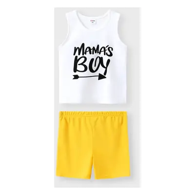 2-piece Toddler Boy Letter Print Tank Top and Elasticized