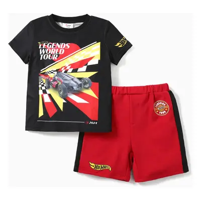 Hot Wheels 2pcs Toddler Boys Racecar Color Block Print T-shirt with Knit Shorts Sporty Set