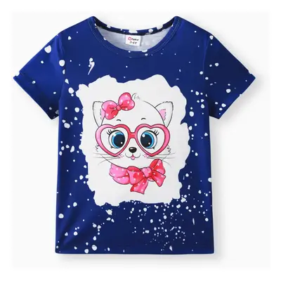 Toddler Girl Cute Cat Print Short-sleeve Tee