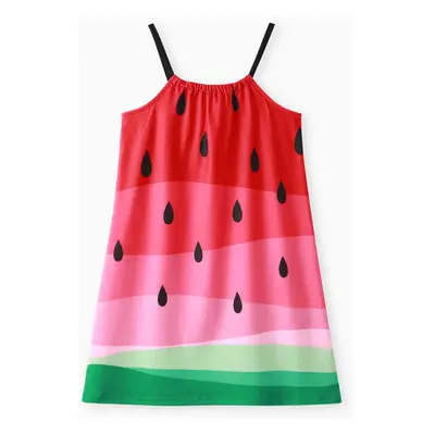 Kid Girl Watermelon Print Colorblock Cami Dress