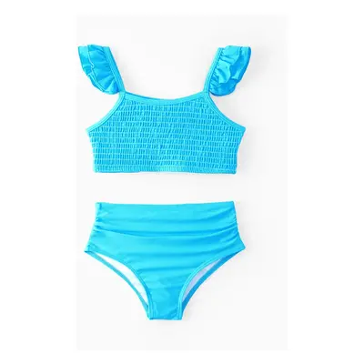 Family Matching Colorblock Swim Trunks or Shirred Ruffle Strap Two-Piece Swimsuit