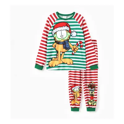 Garfield Family matching Christmas Colorblock Striped Pattern Pajama Set(Flame Resistant)