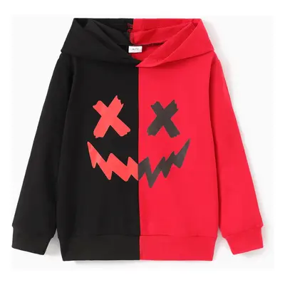 Kid Boy Colorblock Face Graphic Hoodie Sweatshirt