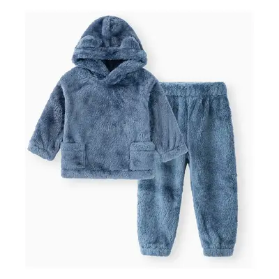 Toddler Girl/Boy 2pcs Bear Style Ear Design Fleece Hoodie Sweatshirt and Pants Set