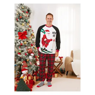 Christmas Family Raglan Sleeves Funny Santa Graphic Plaid Pants Pajamas Sets with Drawstring and