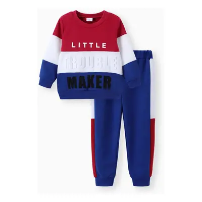 2pcs Toddler Boy Trendy Letter Print Colorblock Sweatshirt and Pants Set