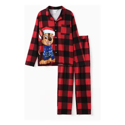 PAW Patrol Family matching Christmas Chase Marshall Skye Rubble Plaid Print Lapel Pajamas Set (F