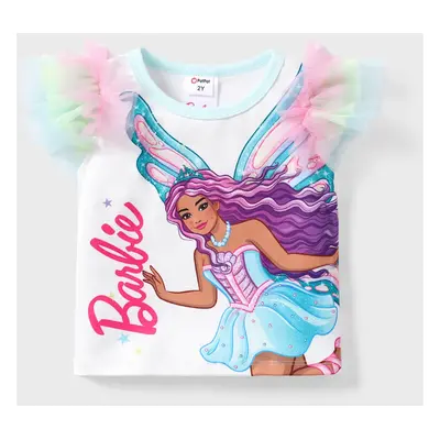 Barbie Toddler Girl Butterfly print Stiched Mesh Fly Sleeve Tee