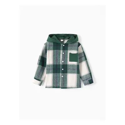 Kid Boy Plaid Button Up Hoodie