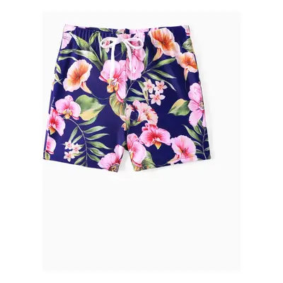 Family Floral Drawstring Swim Trunks or Reversible Flounce Sleeves Bikini