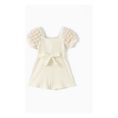 Baby Girl Puff-sleeve Solid Color Jumpsuit