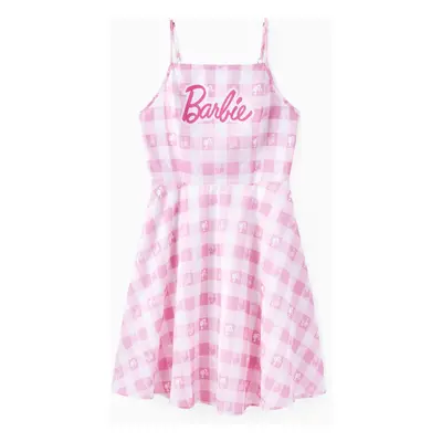 Barbie Mommy and Me Pink Plaid with Logo Print Dress