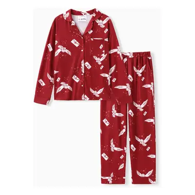 Harry Potter Family Matching 2pcs Christmas Owl Pattern Lapel Long-sleeve Pajamas Set (Flame Res