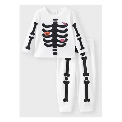 Baby/Toddler Boy/Girl 2pcs Halloween Skeleton Print Sweatshirt and Pants Set