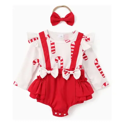 Christmas Baby Girl Long Sleeve Romper withHeadband