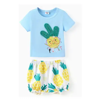 Baby Girl 2pcs Childlike Pineapple Print Tee and Shorts Set