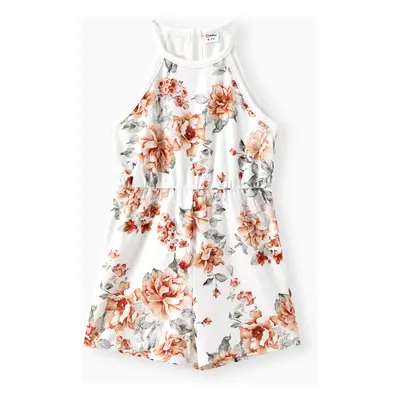 Kid Girl Floral Print Halterneck Jumpsuit