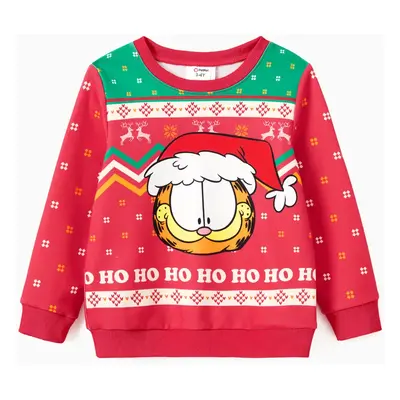 Garfield Family matching Christmas Character With Santa Hat Print Long-sleeve Sweatshirt