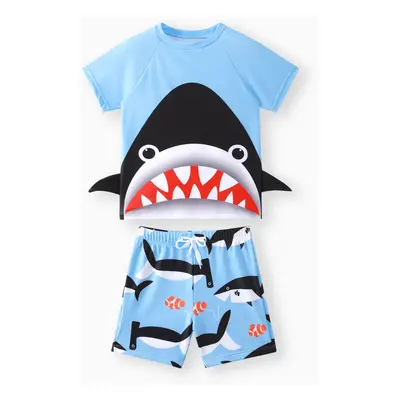 2pcs Toddler/Kid Boy Childlike Shark Print Swimsuits Set