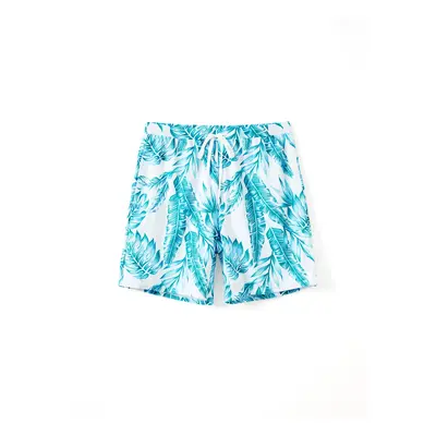 Family Matching Colorblock Textured Self-tie One-Piece Swimsuit and Allover Palm Leaf Print Swim