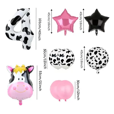 9 Piece Birthday Party Pink Cow Print Latex Balloon Set with Foil Balloons