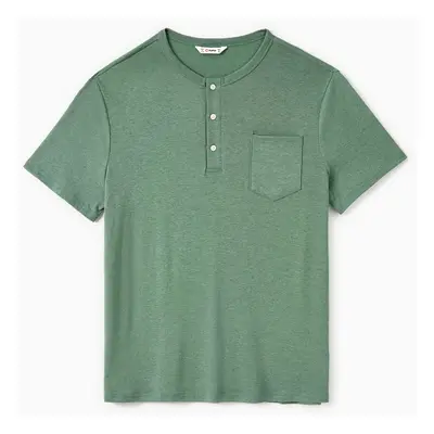 Family Matching Sets Round Neck Button Solid Color/Raglan-Sleeve Tee or Green Tank Irregular Hem