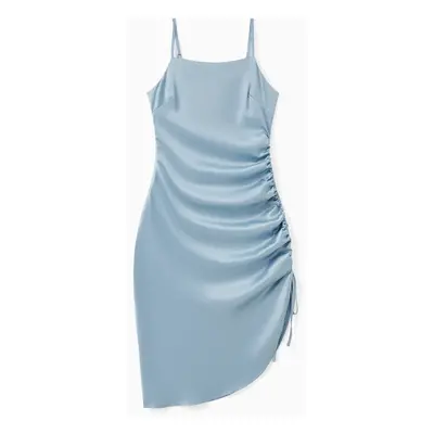 Mommy and Me Blue Drawstring Side Ruched Detail Satin Silk Slip Dress